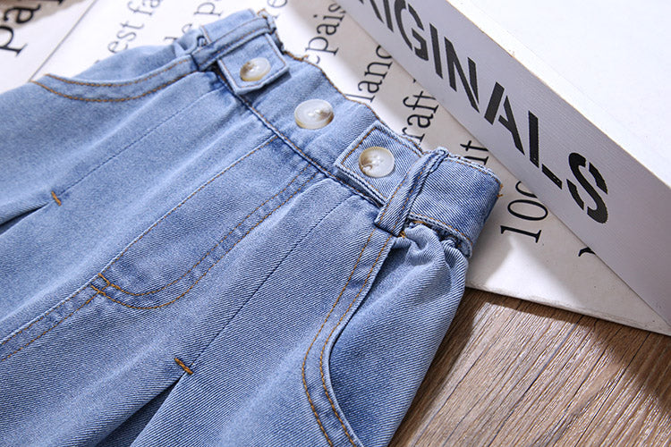 2023 Summer Girls' Clothing Set  Jazz Letter Tape Vest Tops+Jeans Pants Two-piece Set for Baby Girls