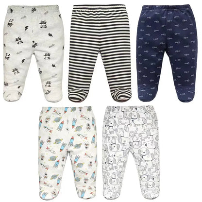 3/4/5 Teile/los Neugeborenen Baby Hosen Weiche Baumwolle Cartoon Jungen Hosen Frühling Herbst Footed Infant Baby Mädchen hosen Streifen Baby Hose