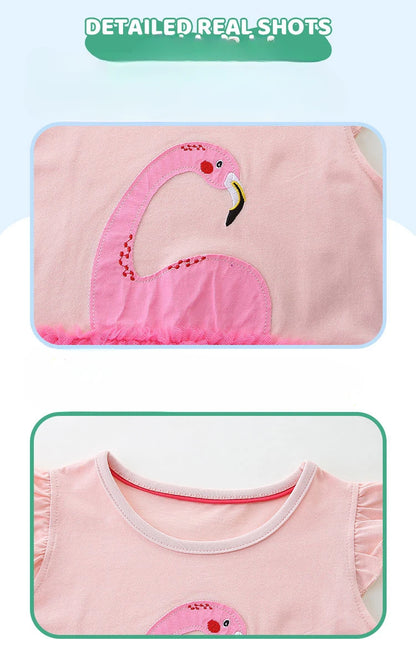 2024 Summer Girls Puff Sleeve Mesh Skirt Dress - Animal Cartoon Puffy Princess Cake Dress