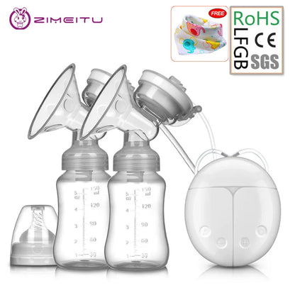 ZIMEITU Double Electric Breast Pumps Powerful Nipple Suction USB Electric Breast Pump with Baby Milk Bottle Cold Heat Pad Nippl