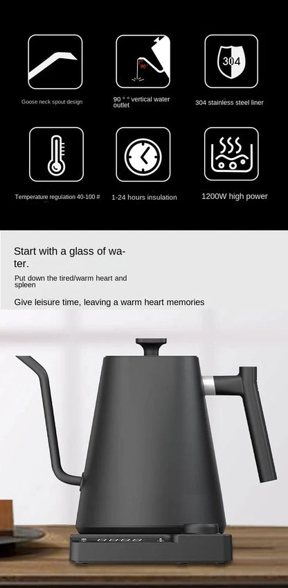 Intelligent Temperature Controlled Hand Brewed Coffee Pot Stainless Steel Fine Mouthed Electric Heating Water Insulation Kettle