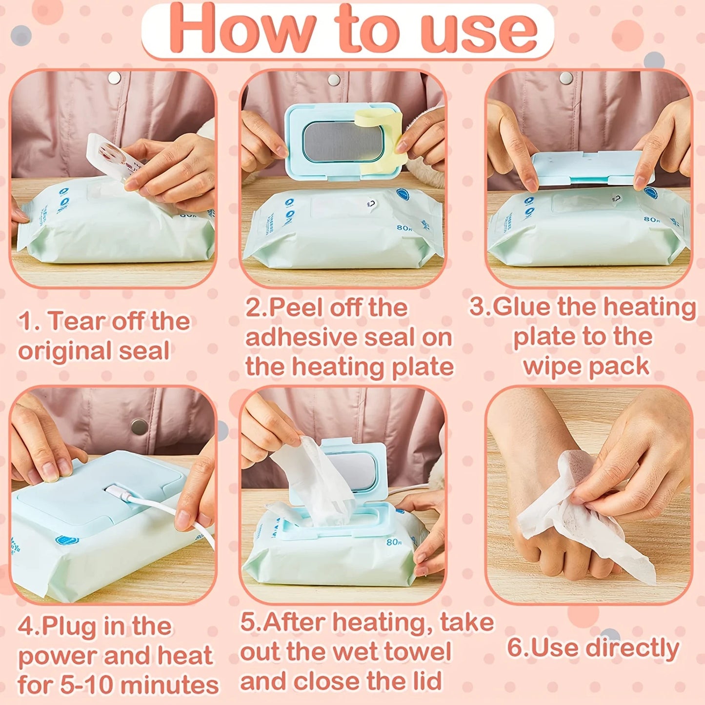 USB Mini Portable Baby Wipe Warmer and Baby Wet Wipes Dispenser Holder Reusable Baby Wipes Heater for Newborn Travel