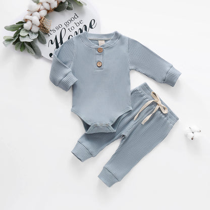 Ma&Baby 0-24M Newborn Infant Knit Baby Boy Girl Clothes Set Long Sleeve Button Romper Pants Outfits Autumn Spring Baby Clothing