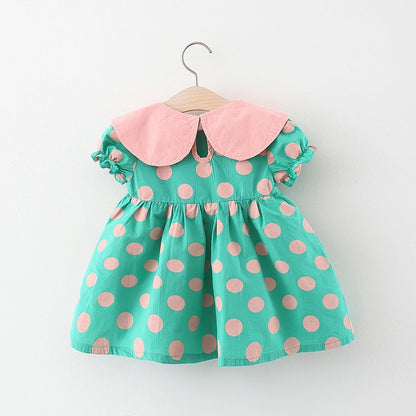 Sommer baby mädchen kleid baby mädchen farbe passenden großen revers voller polka dot blase ärmeln prinzessin kleid