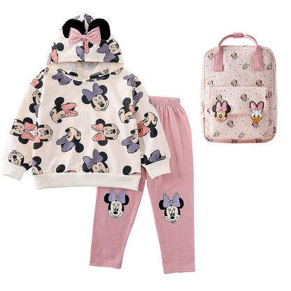 Disney Minnie Maus Kapuzenpullover 2-teiliges Set für Kinder Mädchen Herbst Langarm Kapuzenpullover Set Kinder Freizeitkleidung Outfits