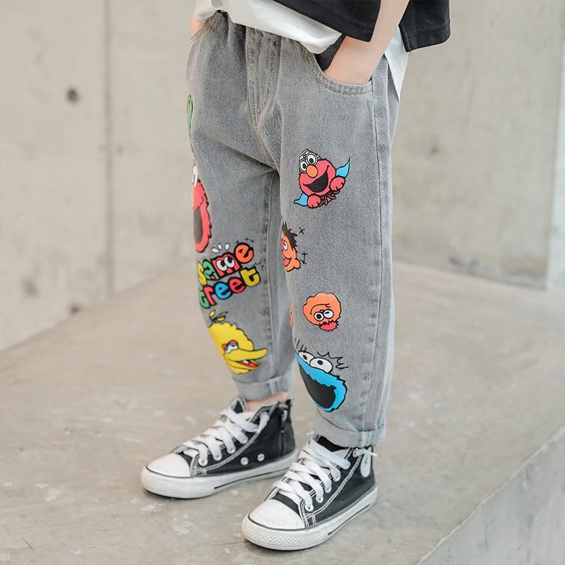 Boys' Jeans Spring and Autumn New Funny Head Medium and Big Children's Casual Children's Clothing Spring Loose Long Pants