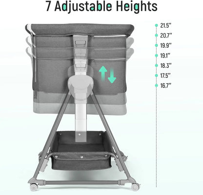 Baby Bassinet, Beside Sleeper for Baby Easy Folding Bedside Bassinet with Storage Basket and Wheels to Reduce Mom's Fatigue