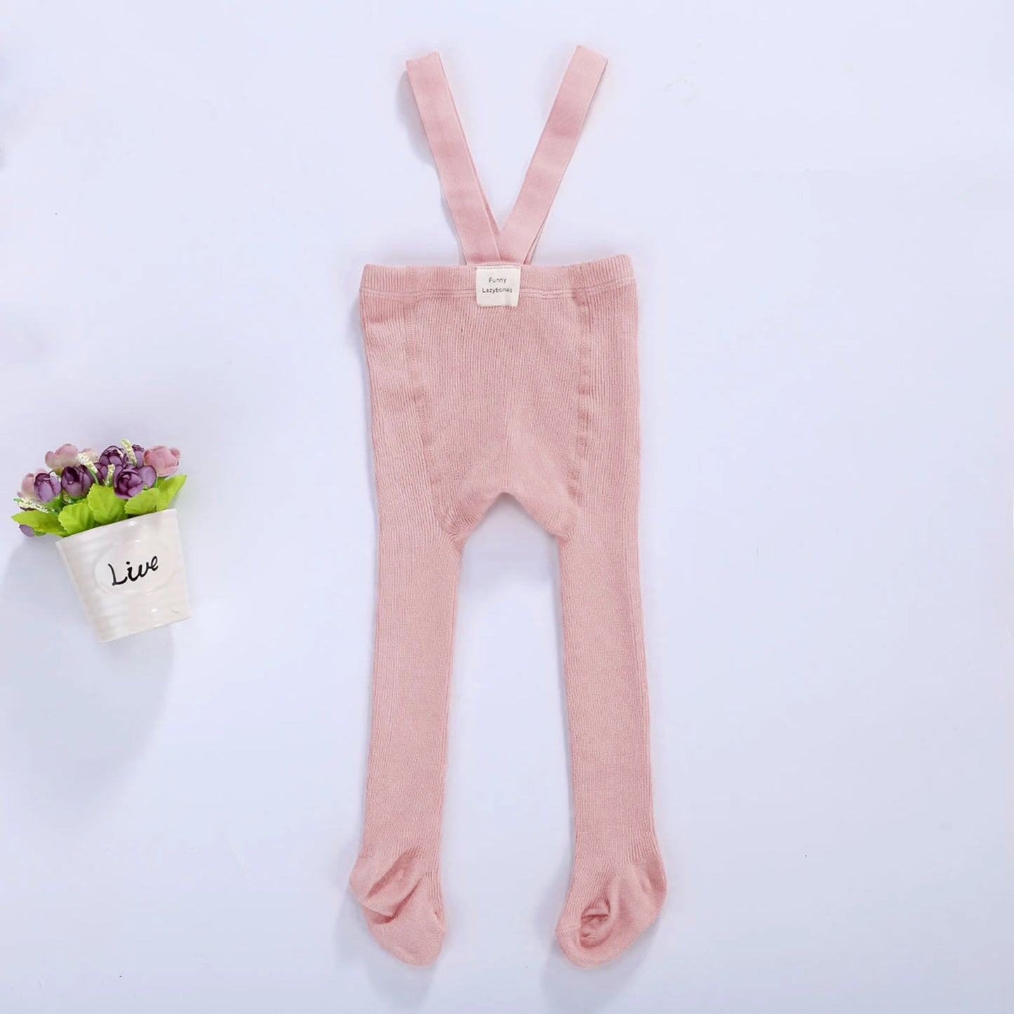 Tregren 0-3Years Newborn Baby Suspender Overall Pantyhose Solid Color High Waist Ribbed Knit Tights Infant Spring Fall Leggings