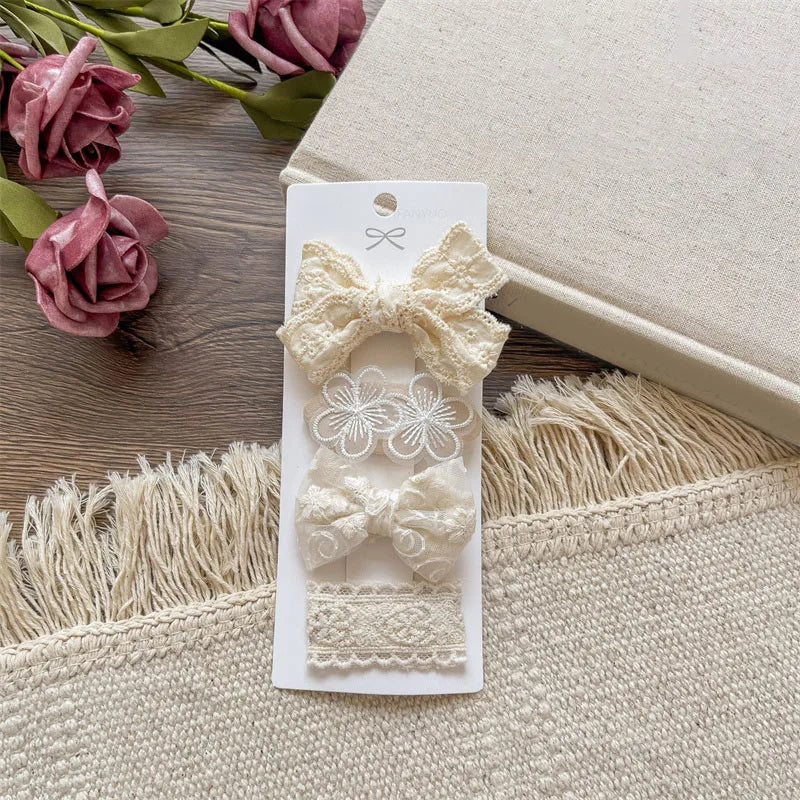 French Vintage Lace Pearl Bow Girl Baby Hair Clip Gentle Style Beige Flower Princess Kids Hair Accessories Hairpin Toddler Gifts