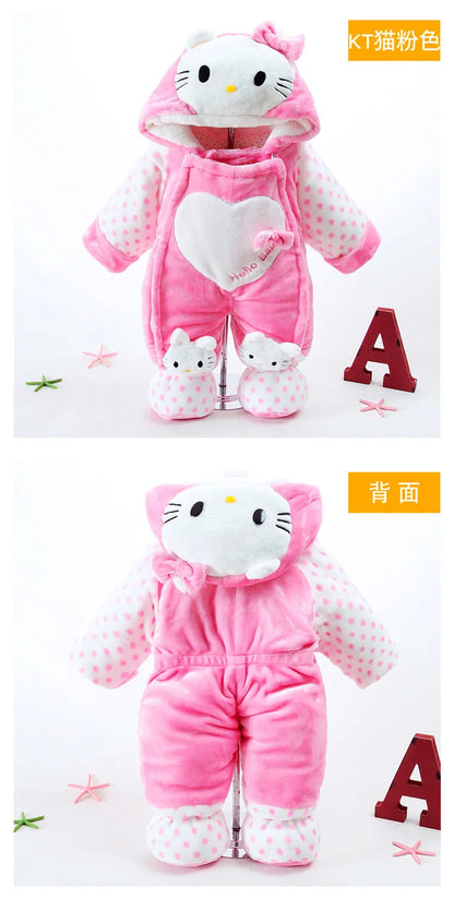 HelloKitty Mickey Maus Baby Winter-Overalls Warme, Flauschige Strampler Für Kleinkinder Jungen Mädchen Onesies Kleidung Mit Hut Kinder Nachtwäsche