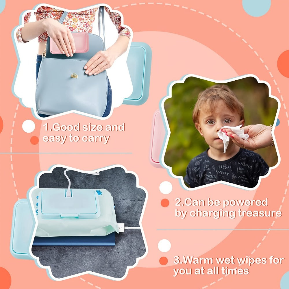 USB Mini Portable Baby Wipe Warmer and Baby Wet Wipes Dispenser Holder Reusable Baby Wipes Heater for Newborn Travel