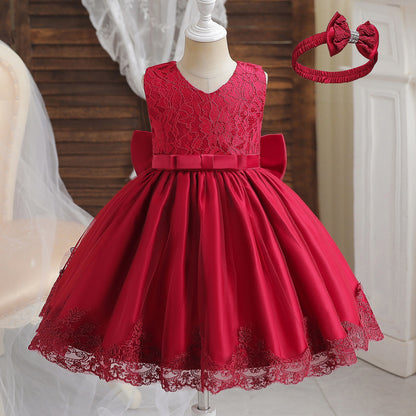 Girls Formal Wedding Party Dress for 1-5Y Infant Birthday Christening Lace Elegant Gown Christams Flower Dresses for Baby Girl