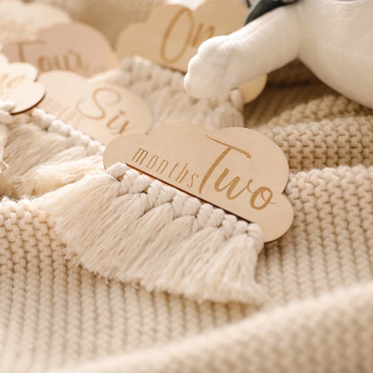 Baby-Meilensteinkarten aus Holz mit Quaste, monatliche Gedenkkarten für Neugeborene, Fotografie-Zubehör, Requisiten, Geschenke für Kleinkinder, die aufwachsen