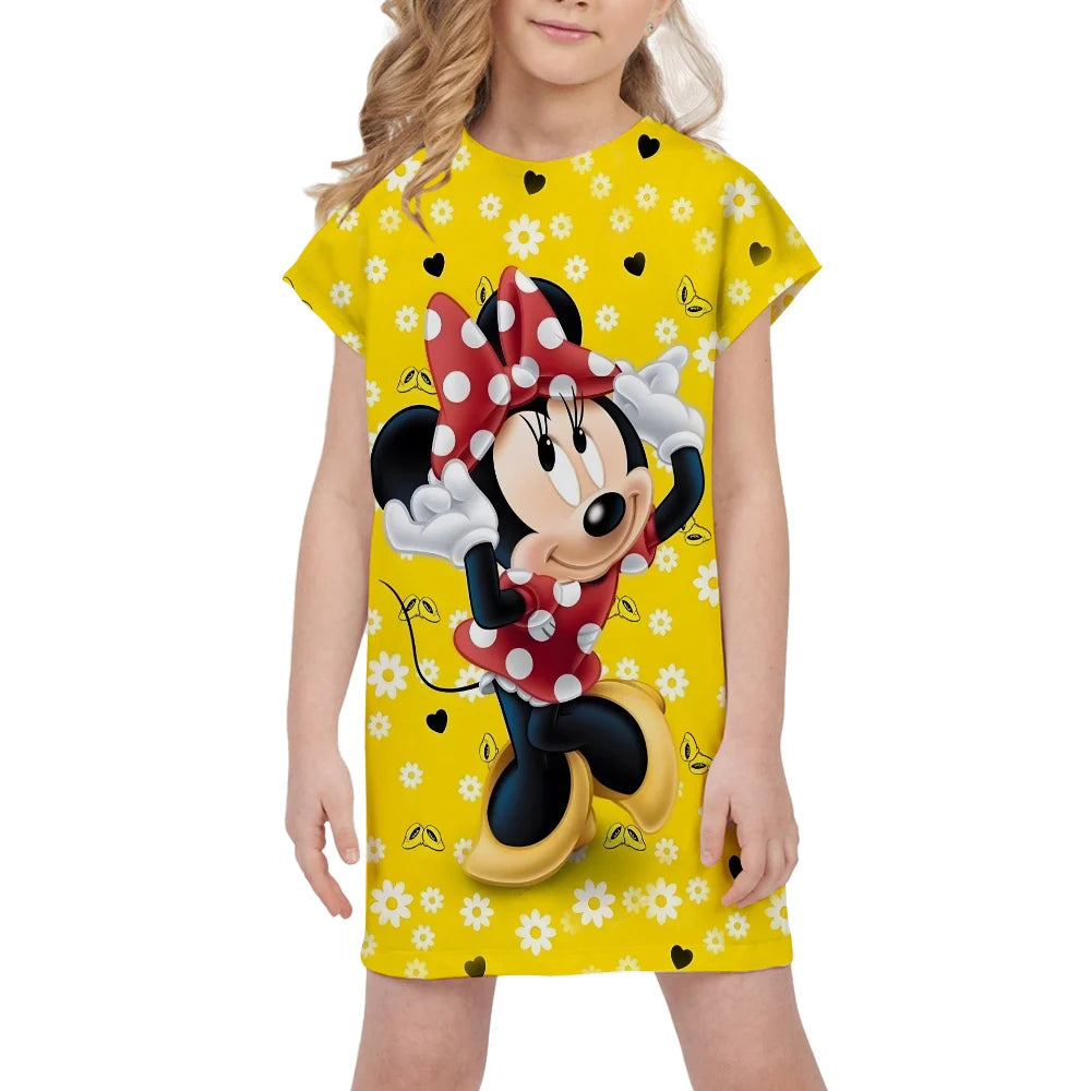 Disney Minnie Maus Kleid für Mädchen, weiche Kleidung, Geburtstagsgeschenke für Mädchen, Party, Prinzessinnenkleider, lässiges Sommeroberteil