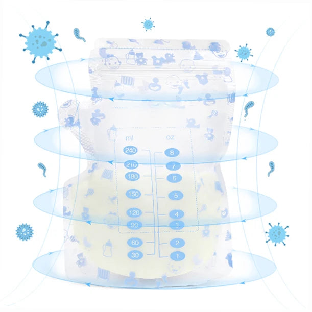 100 Pcs BPA-Free Breast Milk Storage Bags - 240ML Safe Freezing Container