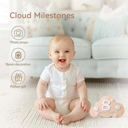 2Pcs Baby Wooden Balloon Milestone Cards - Photography Accessories for Newborns