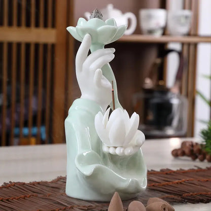 Creative celadon backflow incense burner decoration, incense burner, smoke viewing stove, bergamot lotus heart