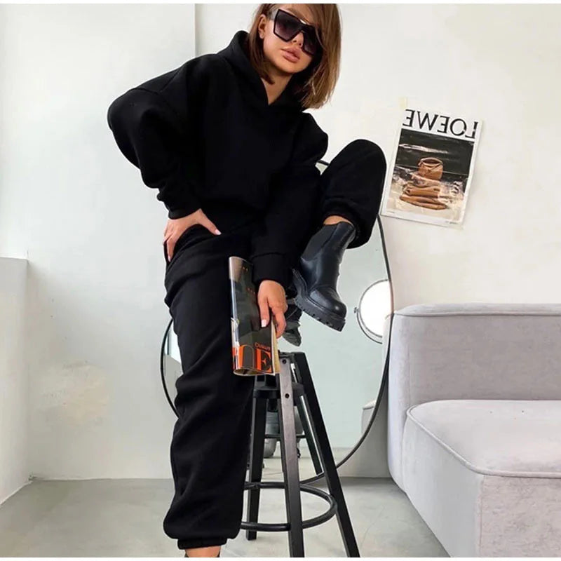 Autumn/Winter women's casual sports suit solid color hoodie for Female clothing Zippered hoodies Sport Trouser Two Piece Sets