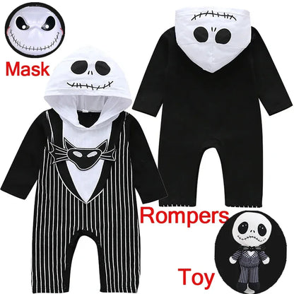 Halloween Baby Boys Girls Romper Clothes 2024 Newborn Infant Baby Romper Long-Sleeve Cotton Striped Bat Pattern Hooded Jumpsuit