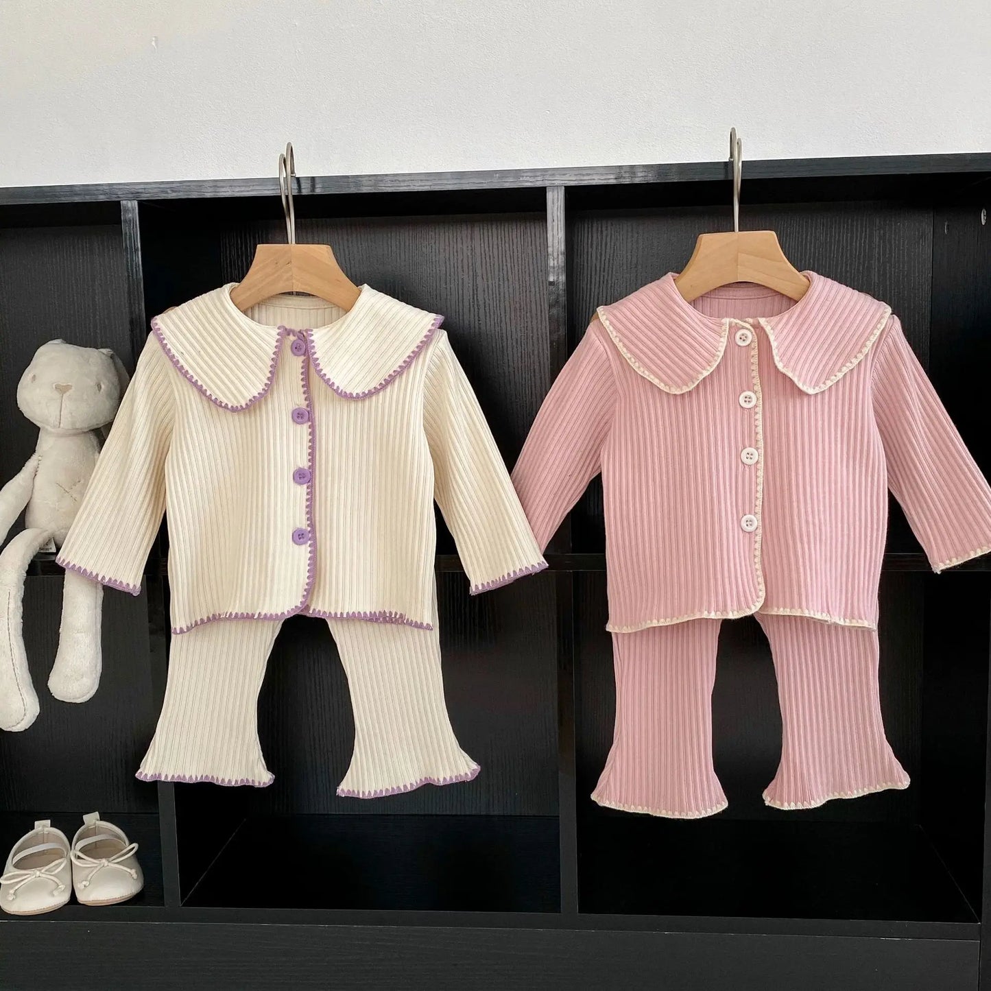 7395 Baby Kleidung Set Herbst Neue Gestrickte Mädchen Anzug Revers Langarm Strickjacke + Hose 0-3Year kinder Zwei-stück Anzug