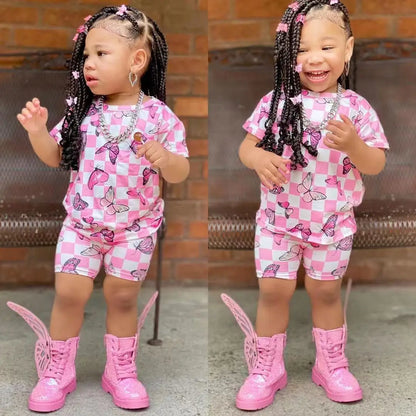 Baby Girl Summer Clothing Sets Short Sleeve Tops+Rainbow Color Shorts Kids Casual Clothes Children's Girls 2pcs Outfits 8Y