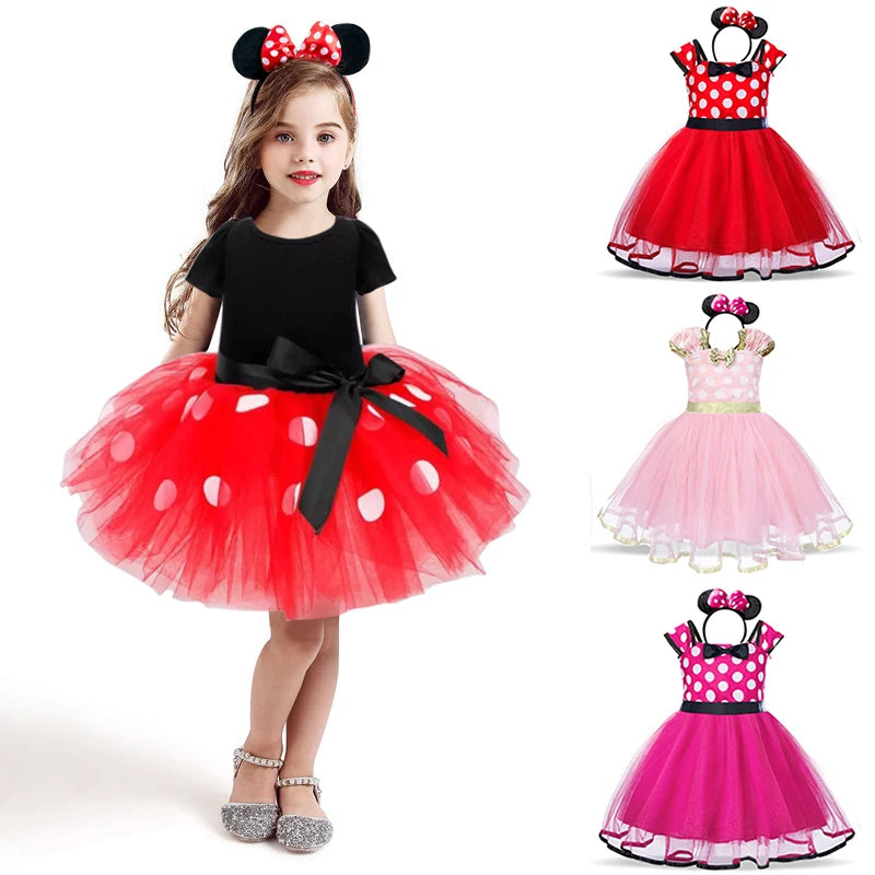 Mini Maus Baby Mädchen Kleider 2-6 Jahre Cosplay Prinzessin Kostüm für Mädchen Kinder Geburtstag Weihnachtsfeier Polka-Dot Kleider Kleidung