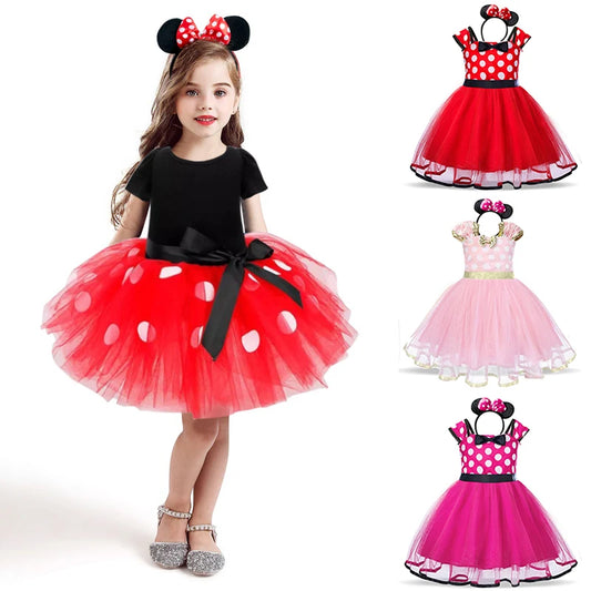 Mini Mouse Baby Girl Dresses 2-6 Yrs Cosplay Princess Costume for Girls Kids Birthday Christmas Party Polka-Dot Dresses Clothing