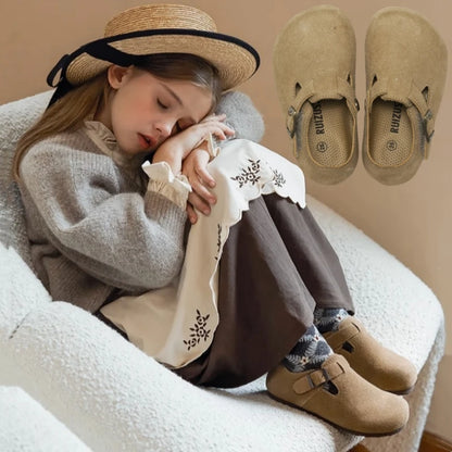 RUIZUSTOCK Fleece-Clogs für Kinder, elastische Baby-Plüsch-Hausschuhe für Jungen und Mädchen, Lauflernschuhe, warme Winter-Freizeitschuhe mit weicher Sohle