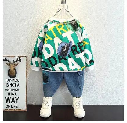 Autumn New Boys Spring and Autumn Suit Casual Wear Home Outing Sweatshirt Two-piece Fashionable Set