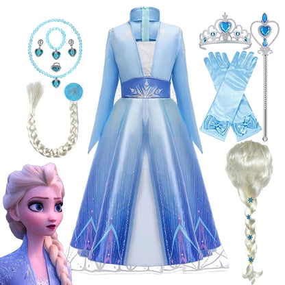 Disney Frozen Mädchen Kleid Elsa 2 Prinzessin Cosplay Kostüm Kind Phantasie Kinder Kleider Vestidos Schneekönigin