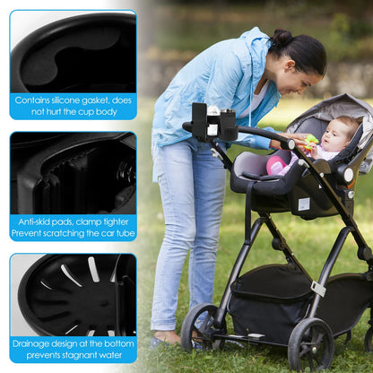 Getränkehalter für Kinderwagen, universeller Wasserflaschenständer für Kinderwagen, 360° drehbar, Telefonhalter, Doppelloch, Babyauto-Organizer, Getränkehalter