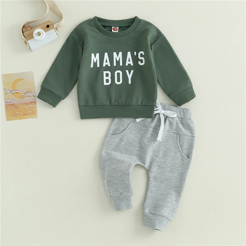 Toddler Newborn Infant Baby Boys Autumn Clothing Sets Long Sleeve Letter Print Sweatshirt Tops and Drawstring Pants Sets