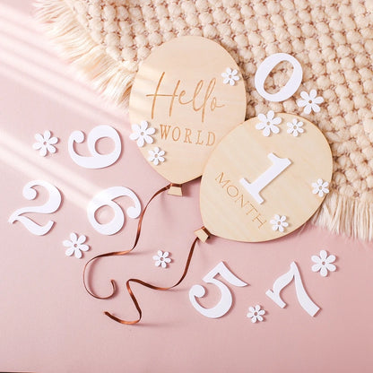 2Pcs Baby Wooden Balloon Milestone Cards - Photography Accessories for Newborns