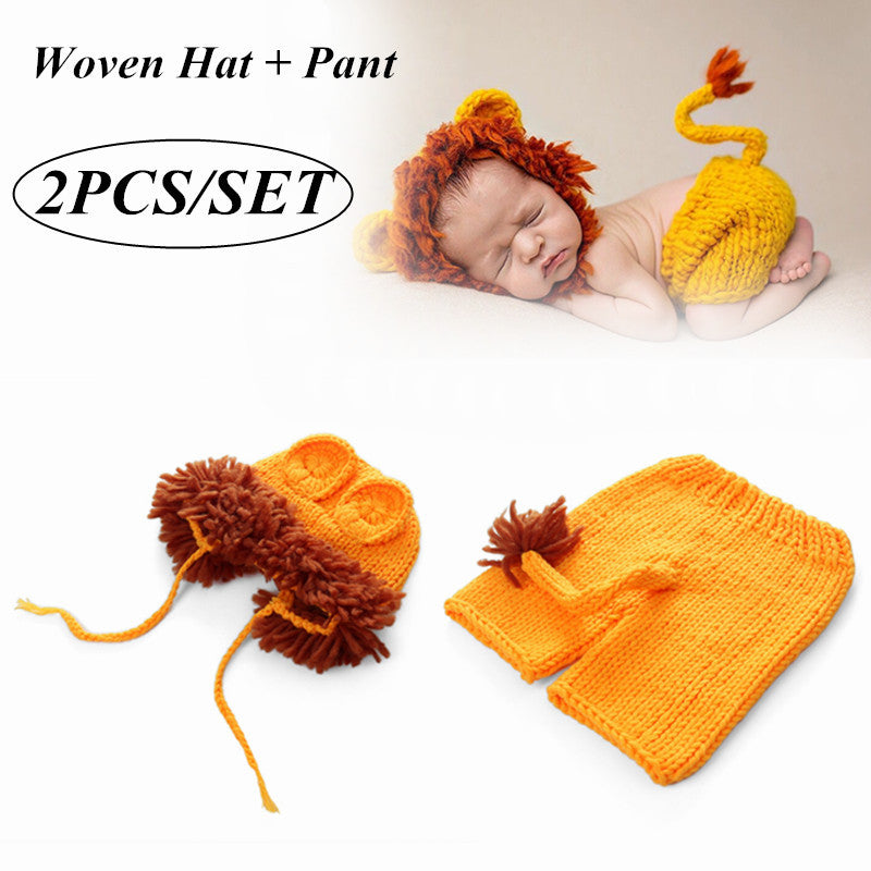 2 teile/satz Neugeborenen Fotografie Requisiten Baby Kostüm Set Lion Tier Häkeln Stricken Handgemachte Hosen Hut Baby Lion Anzug Fotografia