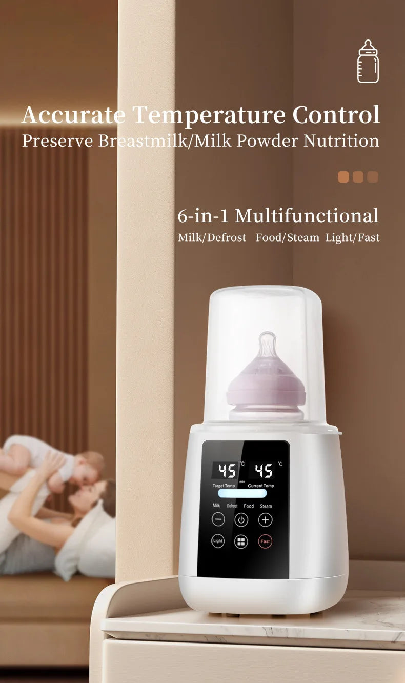 Baby Bottle Warmer & Sterilizer 6-in-1Multifuntion Breast Milk Warmer Accurate Temperature Control Baby Bottle Heater