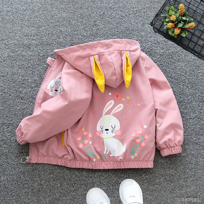 1 2 3 4 5 6 jahre Baby Mädchen Jacke Niedlichen Cartoon Tiere Frühling Herbst Junge Windjacke Mantel Mit Kapuze Zipper Oberbekleidung kinder Kleidung