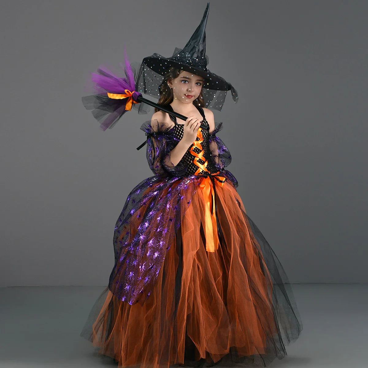 2024 Halloween Cospaly Hexe Mädchen Kostüm Kleid Deluxe Vestidos Party Kleid Kleid Kinder Dämon Königin Hexe Kleidung