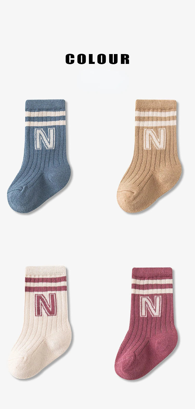 Letter N Socks Knit Soft for Kids Baby Middle Tube Stockings Long Socks for Infant Toddler Boys Girls Casual Athletic Sock Panel