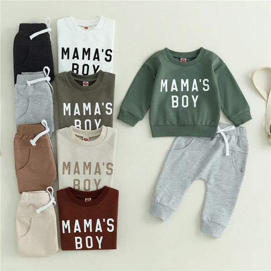 Herbst-Kleidungssets für Kleinkinder, Neugeborene, Babys, Jungen, langärmeliges Sweatshirt mit Buchstaben-Print und Hosen-Sets mit Kordelzug