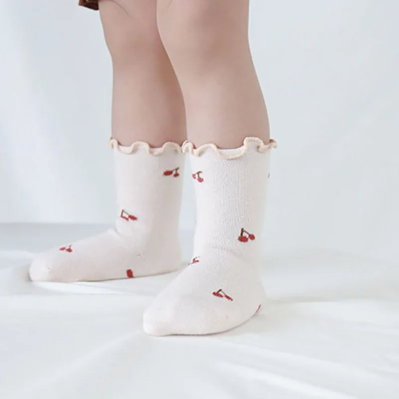 3 Pairs Anti-Slip Floral Print Kids Infant First Walking Baby Socks 0-5Y Four Seasons Elastic Children's Short Tube Socks