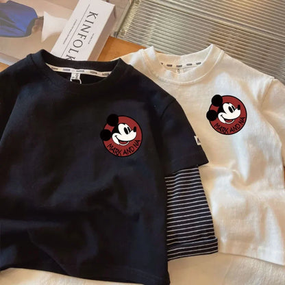 2024 frühling Herbst Kleinkind Kinder Mickey Maus Cartoon T-Shirt Baby Jungen Mädchen Langarm Tops 1-8Years Kinder Baumwolle Kleidung