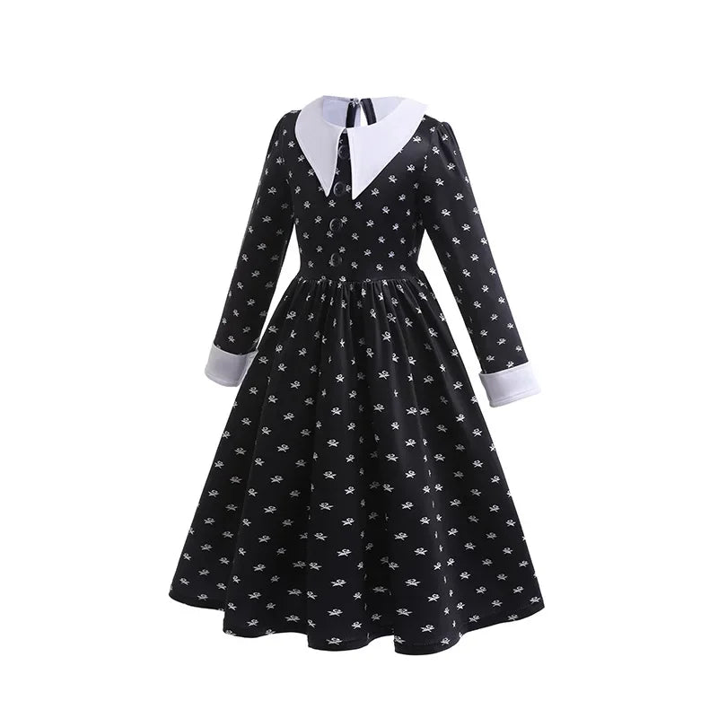 Wednesday Addam Dress for Girls 3-10 Yrs Halloween Party Black Gothic Cosplay Costume Summer Kids Clothes Daily Casual Outfits