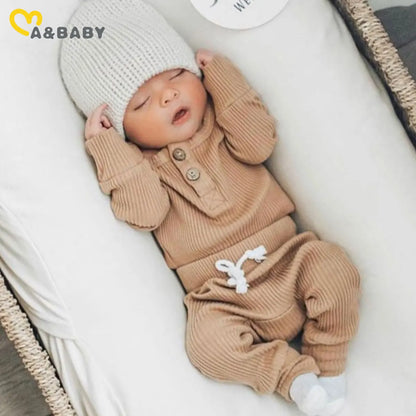 Ma&Baby 0-24M Newborn Infant Knit Baby Boy Girl Clothes Set Long Sleeve Button Romper Pants Outfits Autumn Spring Baby Clothing