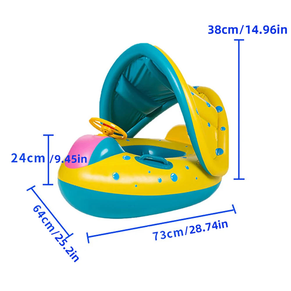 Inflatable Sunshade Seat Ring with Steering Wheel - Baby Swimming Pool Floating Seat