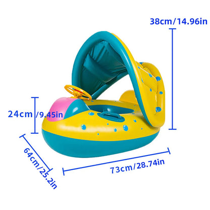 Inflatable Sunshade Seat Ring with Steering Wheel - Baby Swimming Pool Floating Seat