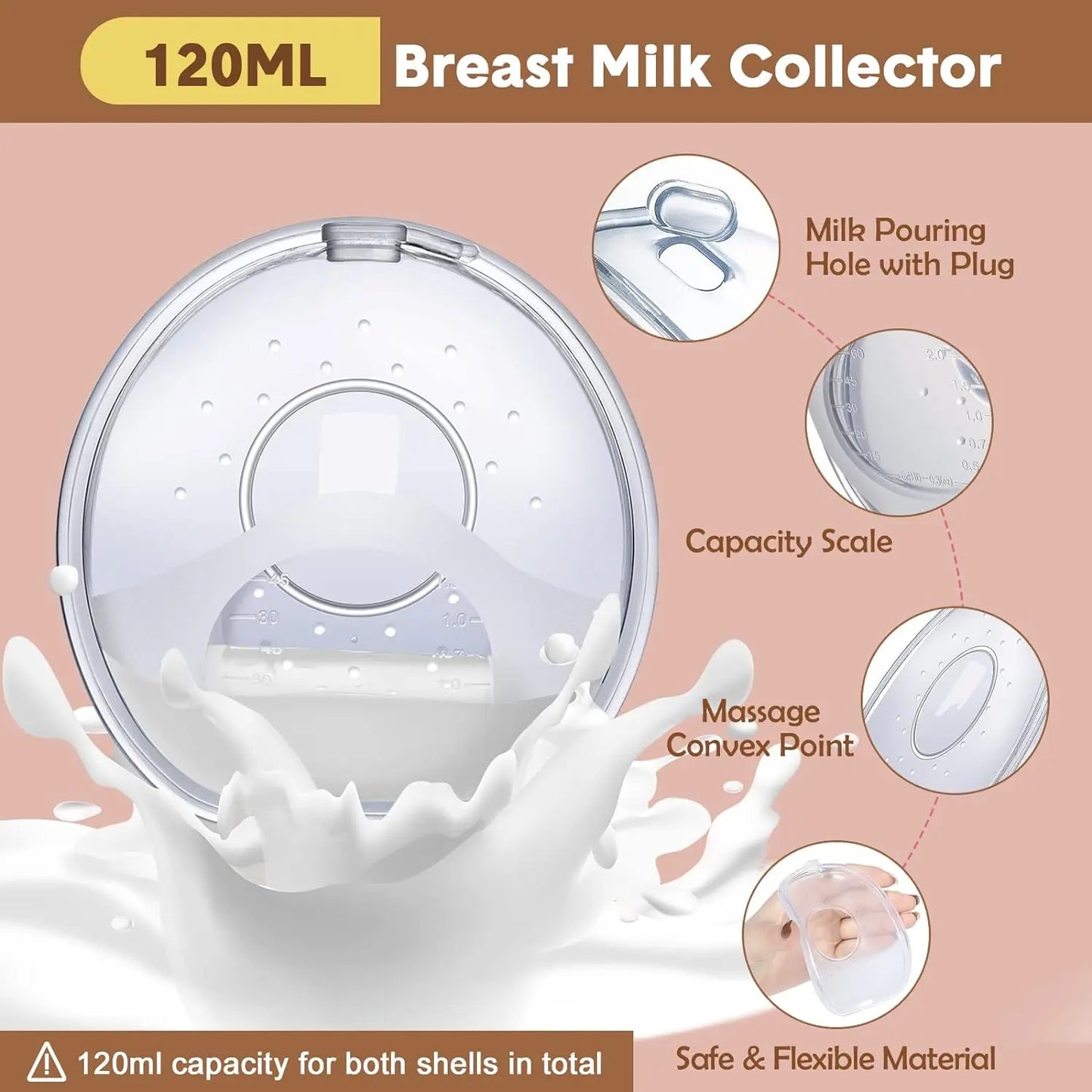 120ML Breast Shell Breastmilk Collector - 2 Pcs Silicone Nursing Cups for Moms