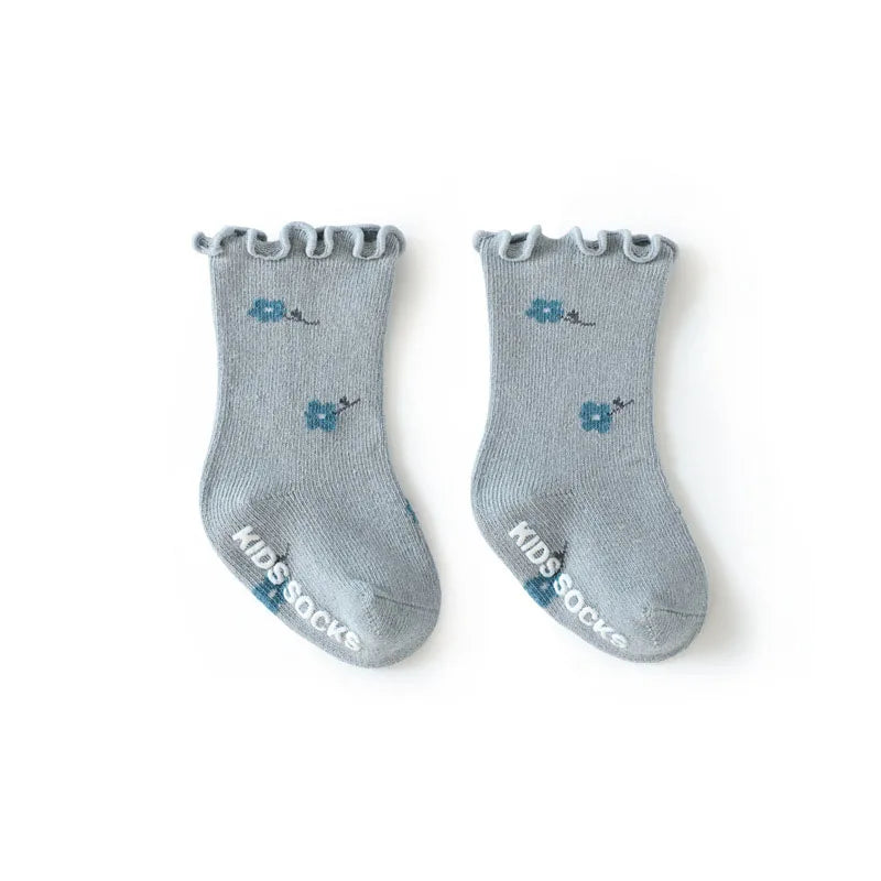 3 Paar rutschfeste Baby-Laufsocken mit Blumenmuster für Kinder, Kleinkinder, 0–5 Jahre, elastische kurze Schlauchsocken für alle Jahreszeiten