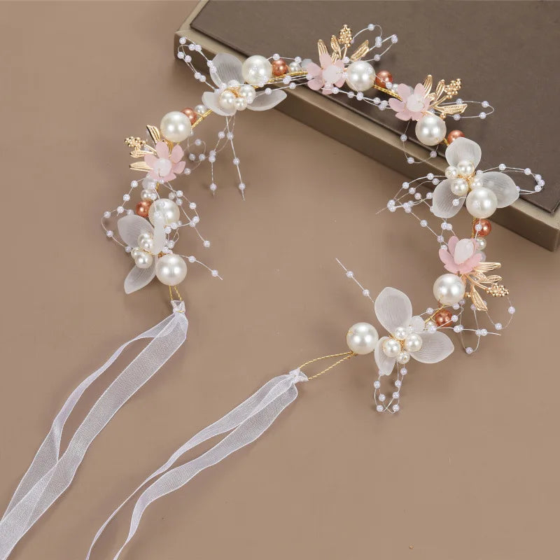 Children's Garland Headband Pearl Crown Girl Princess Korean Headdress Performance Flower Girl Wedding Accessories For Kids