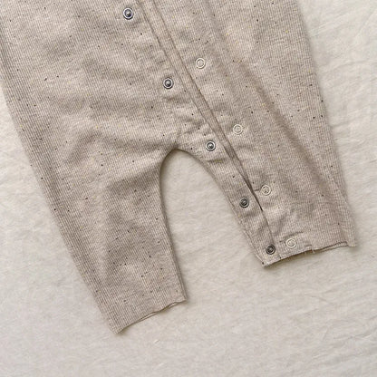 Baby-Jumpsuit für Herbst, einreihig, lang, für Jungen und Mädchen, farbig, aus Baumwolle, Strampler + Mütze mit Hasenohren, gepunkteter gerippter Strampler mit Streifen