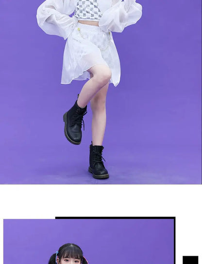 Kpop Girls Clothes Jazz Dance Costume White Performance Suit Hip Hop Modern Dance Outfit Kids Stage Wear Fashion Clothing